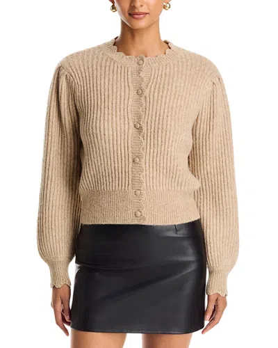 Aqua Trudy Scalloped Ribbed Cardigan - Exclusive In Brown