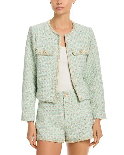 Aqua Tweed Braided Trim Jacket - Exclusive In Green