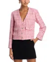 Aqua Tweed Button Front Jacket - Exclusive In Pink
