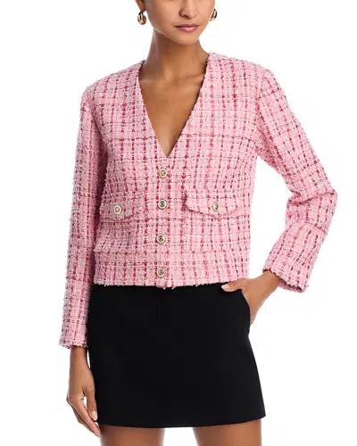 Aqua Tweed Button Front Jacket - Exclusive In Pink
