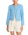 Aqua Tweed Collarless Jacket - Exclusive In Blue