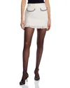 Aqua Tweed Fringe Hem Skirt In White