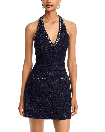 Aqua Tweed Halter Mini Dress - Exclusive In Blue