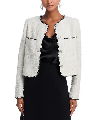 Aqua Tweed Whip Stitch Blazer - Exclusive In Ivory W/black