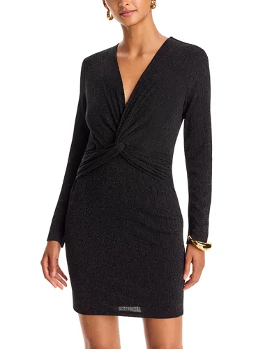 Aqua Twist Long Sleeve Metallic Jersey Dress - Exclusive In Black