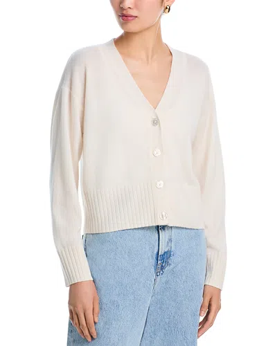 Aqua Cashmere V-neck Novelty Stitch Cardigan - Exclusive In Ivory