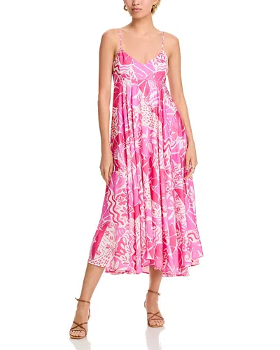 Aqua V Neck Midi Dress - Exclusive In Pink