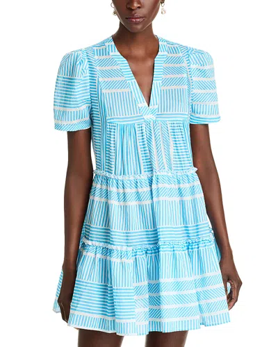 Aqua V Neck Mini Dress - Exclusive In New Blue/white