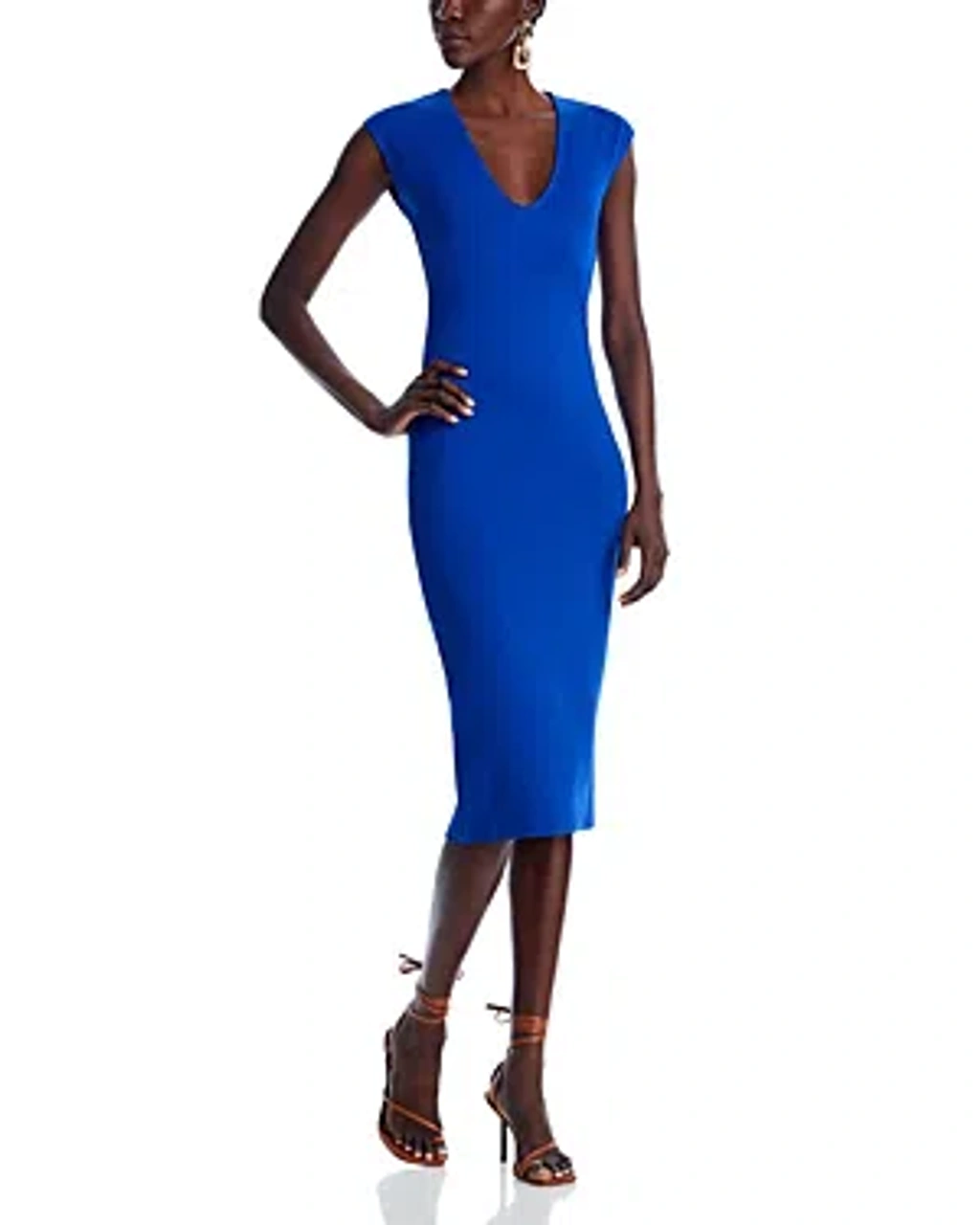 knee length dresses for ladies Aqua Sleeveless Round Neck Midi Dress Medium