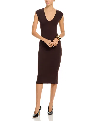 Aqua V Neck Ponte Short Sleeved Midi Dress - Exclusive In Brown