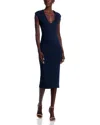 Aqua V Neck Ponte Short Sleeved Midi Dress - Exclusive In Navy