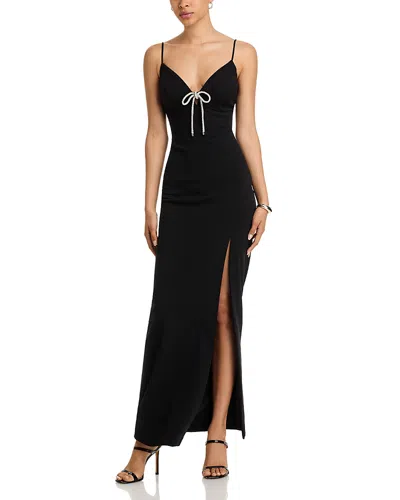 Aqua V Neck Slit Front Dress - Exclusive In Black