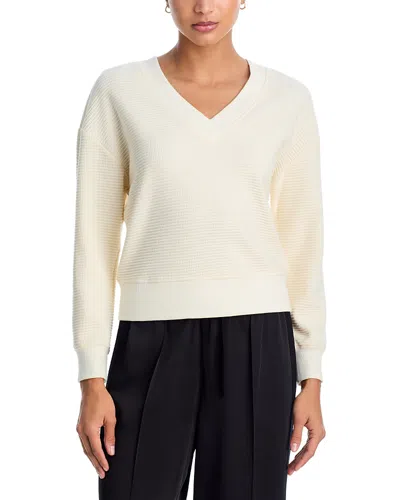 Aqua V Neck Waffle Knit Top - Exclusive In White