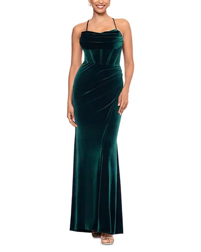Aqua Velvet Corset Gown - Exclusive In Hunter