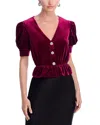Aqua Velvet Crystal Bow Peplum Top - Exclusive In Burgundy