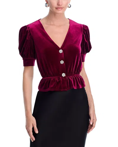 Aqua Velvet Crystal Bow Peplum Top - Exclusive In Burgundy