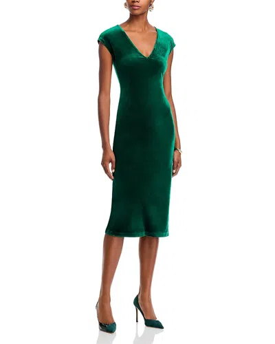 Aqua Velvet Midi Dress - Exclusive In Hunter Green