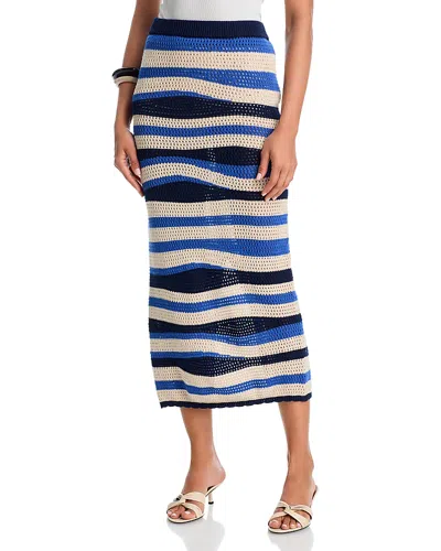 Aqua Wavy Crochet Midi Skirt - Exclusive In Blue