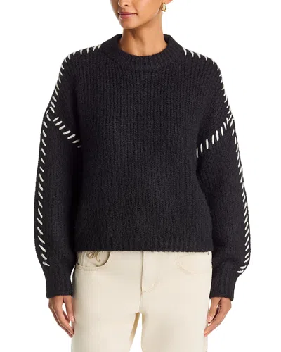Aqua Whipstitch Trim Crewneck Sweater - Exclusive In Black