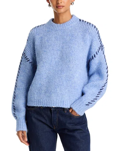 Aqua Whipstitch Trim Crewneck Sweater - Exclusive In Blue