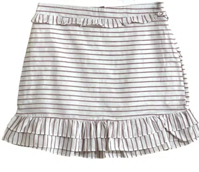 Aqua Women's Cotton Blend Stripes Ruffle A Line Slip Skirt In White