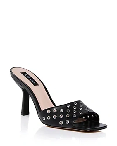 Aqua Women's Square Toe Grommet Detail Mid Heel Sandals - 100% Exclusive In Black