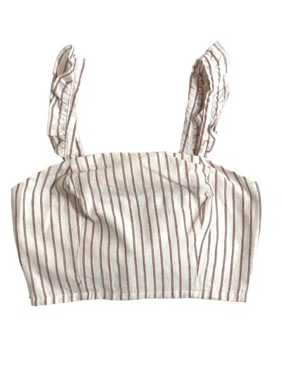 Aqua Women's Striped Cotton Blend Ruffle Crop Top In White