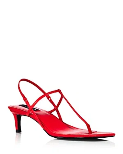 Aqua Women's T Strap Slingback High Heel Sandals - Exclusive In Red Leather