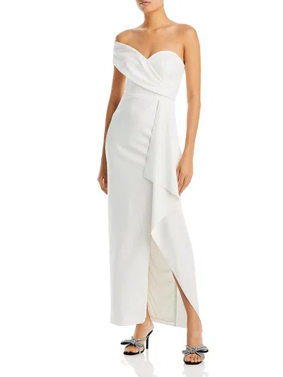 Aqua Womens Asymmetric Long Evening Dress In White