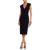 Aqua V Neck Ponte Short Sleeved Midi Dress - Exclusive In Black
