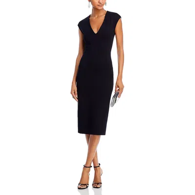 Aqua V Neck Ponte Short Sleeved Midi Dress - Exclusive In Black