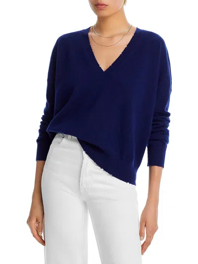 Aqua Womens Cashmere Ribbed Trim Pullover Sweater In Blue
