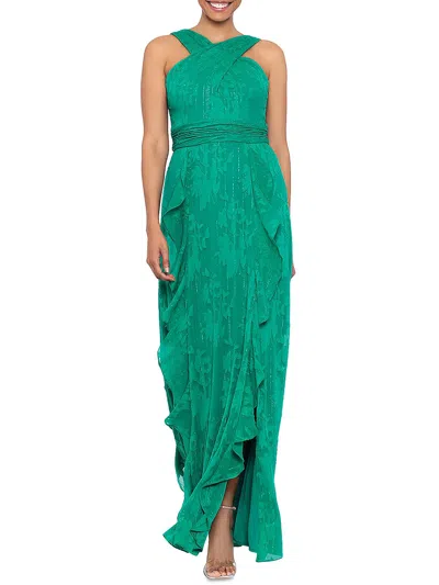 Aqua Womens Chiffon Burnout Evening Dress In Green