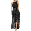Aqua Metallic Crescent Chiffon Ruffle Gown - Exclusive In Black