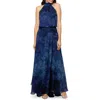 Aqua Womens Chiffon Printed Evening Dress In Blue