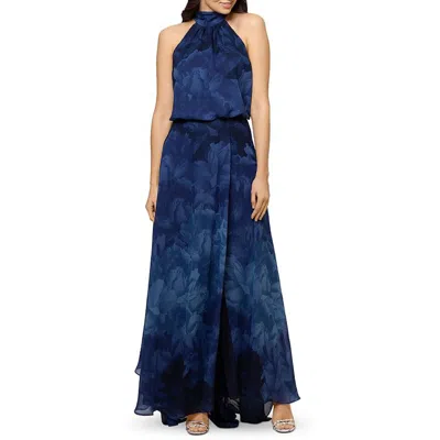 AQUA WOMENS CHIFFON PRINTED EVENING DRESS