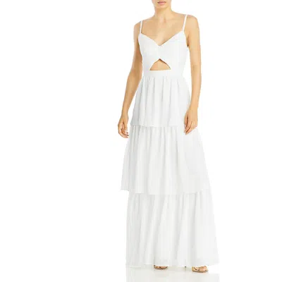 Aqua Womens Chiffon Tiered Evening Dress In White