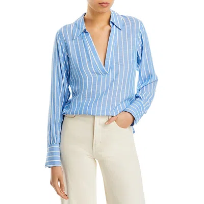 Aqua Collared Stripe Blouse - Exclusive In Light Blue/white