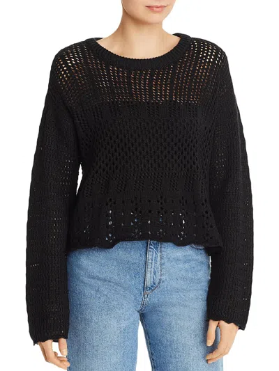 Aqua Womens Crochet Crewneck Sweater In Black
