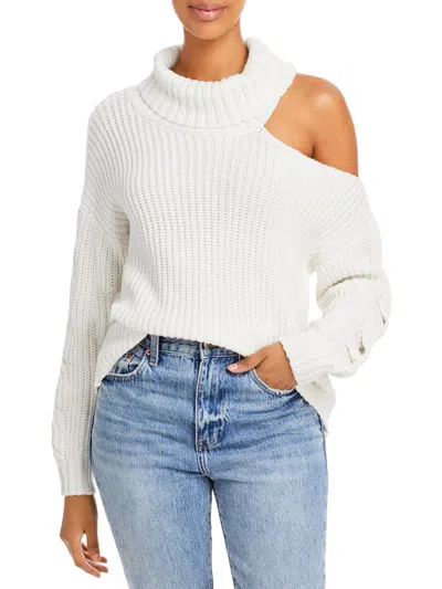 Aqua Womens Cut Out Knit Turtleneck Sweater In White