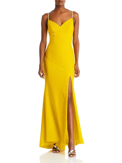 Aqua Womens Embellished Strap Long Evening Dress In Yellow