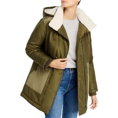 Aqua Womens Faux Fur Midi Anorak Jacket In Green