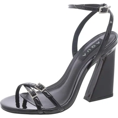 Aqua Womens Faux Leather Ankle Strap Heels In Black