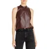 Aqua Womens Faux Leather Mock Neck Blouse In Brown
