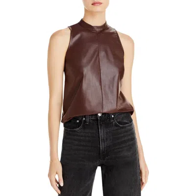Aqua Womens Faux Leather Mock Neck Blouse In Brown
