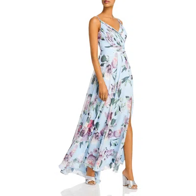 Aqua Womens Floral Pleated V-neck Evening Dress In Multi