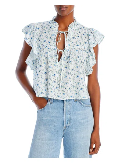 Aqua Womens Floral Print Rayon Cropped In Blue