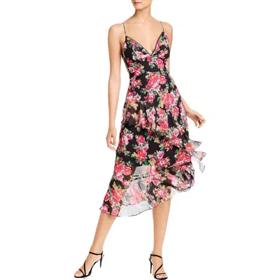 Aqua Womens Floral Print Ruffled Midi Dress In Multi
