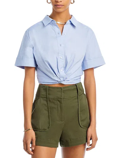 Aqua Womens Front Twist Cropped Button-down Top In Blue