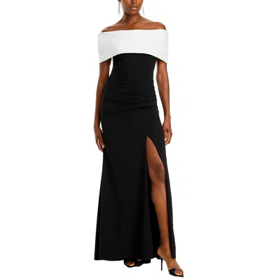 Aqua Scuba Crepe Off The Shoulder Corset Gown In Multi